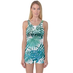 Blue Tropical Leaves One Piece Boyleg Swimsuit by goljakoff