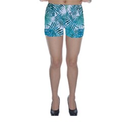 Blue Tropical Leaves Skinny Shorts by goljakoff