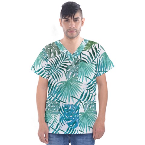 Blue Tropical Leaves Men s V-neck Scrub Top by goljakoff