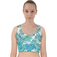 Blue Tropical Leaves Velvet Racer Back Crop Top by goljakoff