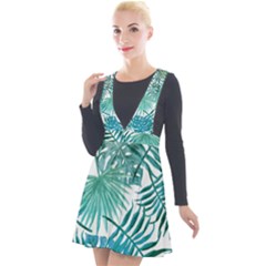 Blue Tropical Leaves Plunge Pinafore Velour Dress by goljakoff