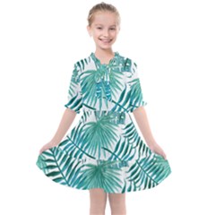 Blue Tropical Leaves Kids  All Frills Chiffon Dress by goljakoff