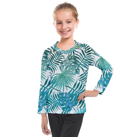 Blue Tropical Leaves Kids  Long Mesh Tee by goljakoff