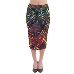 Tropical Leaves Velvet Midi Pencil Skirt