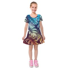 Tropic Leaves Kids  Short Sleeve Velvet Dress by goljakoff