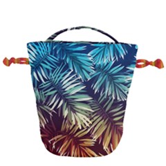 Tropic Leaves Drawstring Bucket Bag by goljakoff