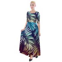 Tropic Leaves Half Sleeves Maxi Dress by goljakoff