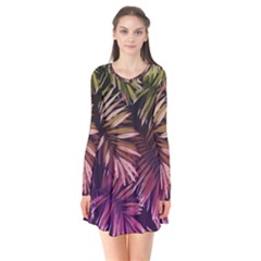 Purple Leaves Long Sleeve V-neck Flare Dress by goljakoff