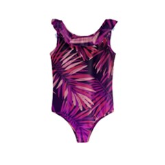 Pink Leaves Kids  Frill Swimsuit by goljakoff