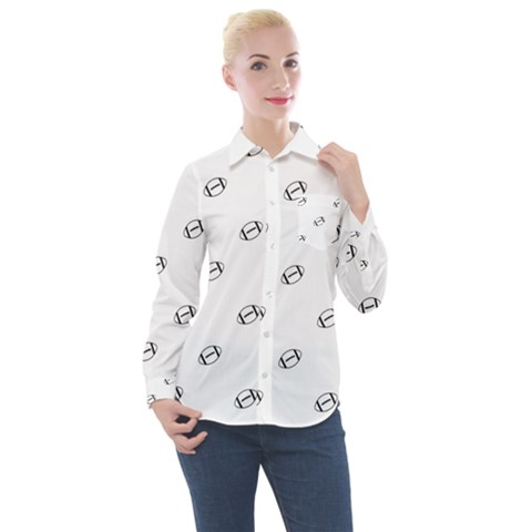 American Football Ball Motif Print Pattern Women s Long Sleeve Pocket Shirt by dflcprintsclothing