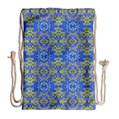 Gold And Blue Fancy Ornate Pattern Drawstring Bag (large) by dflcprintsclothing