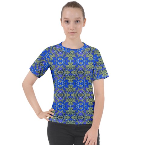 Gold And Blue Fancy Ornate Pattern Women s Sport Raglan Tee by dflcprintsclothing