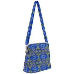 Gold And Blue Fancy Ornate Pattern Zipper Messenger Bag by dflcprintsclothing