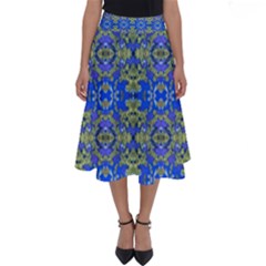 Gold And Blue Fancy Ornate Pattern Perfect Length Midi Skirt by dflcprintsclothing