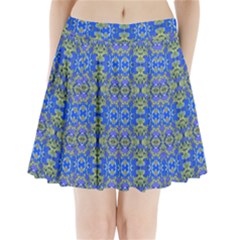 Gold And Blue Fancy Ornate Pattern Pleated Mini Skirt by dflcprintsclothing