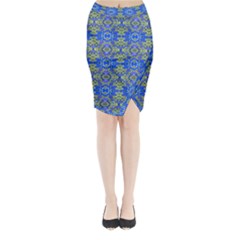 Gold And Blue Fancy Ornate Pattern Midi Wrap Pencil Skirt by dflcprintsclothing