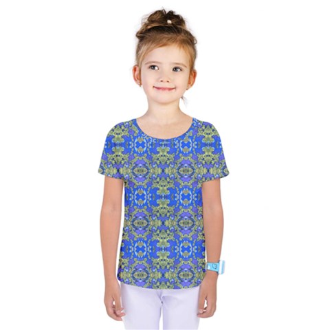 Gold And Blue Fancy Ornate Pattern Kids  One Piece Tee by dflcprintsclothing