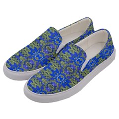 Gold And Blue Fancy Ornate Pattern Men s Canvas Slip Ons by dflcprintsclothing