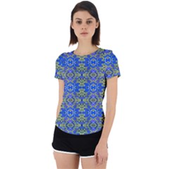 Gold And Blue Fancy Ornate Pattern Back Cut Out Sport Tee by dflcprintsclothing