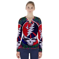 Grateful Dead - V-neck Long Sleeve Top by Sapixe