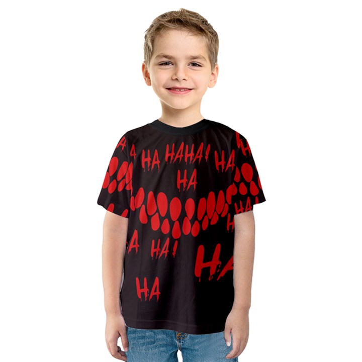 Demonic Laugh, Spooky red teeth monster in dark, Horror theme Kids  Sport Mesh Tee