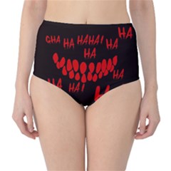 Demonic Laugh, Spooky Red Teeth Monster In Dark, Horror Theme Classic High-waist Bikini Bottoms by Casemiro