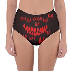 Demonic Laugh, Spooky Red Teeth Monster In Dark, Horror Theme Reversible High-waist Bikini Bottoms by Casemiro