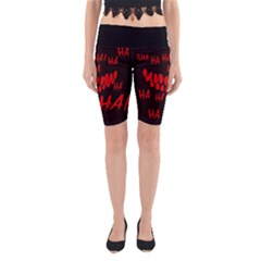 Demonic Laugh, Spooky Red Teeth Monster In Dark, Horror Theme Yoga Cropped Leggings