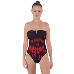 Demonic Laugh, Spooky Red Teeth Monster In Dark, Horror Theme Tie Back One Piece Swimsuit by Casemiro