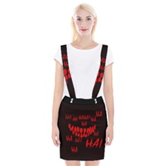 Demonic Laugh, Spooky Red Teeth Monster In Dark, Horror Theme Braces Suspender Skirt by Casemiro