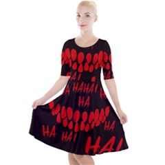 Demonic Laugh, Spooky Red Teeth Monster In Dark, Horror Theme Quarter Sleeve A-line Dress by Casemiro