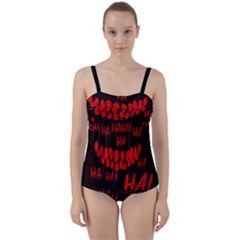 Demonic Laugh, Spooky Red Teeth Monster In Dark, Horror Theme Twist Front Tankini Set by Casemiro