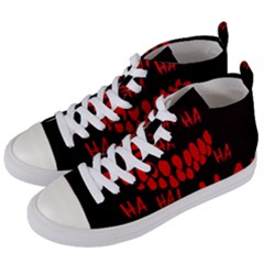 Demonic Laugh, Spooky Red Teeth Monster In Dark, Horror Theme Women s Mid-top Canvas Sneakers by Casemiro