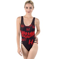 Demonic Laugh, Spooky Red Teeth Monster In Dark, Horror Theme High Leg Strappy Swimsuit by Casemiro