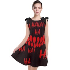 Demonic Laugh, Spooky Red Teeth Monster In Dark, Horror Theme Tie Up Tunic Dress by Casemiro