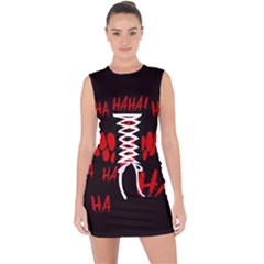 Demonic Laugh, Spooky Red Teeth Monster In Dark, Horror Theme Lace Up Front Bodycon Dress by Casemiro