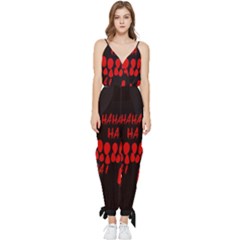 Demonic Laugh, Spooky Red Teeth Monster In Dark, Horror Theme Sleeveless Tie Ankle Jumpsuit by Casemiro