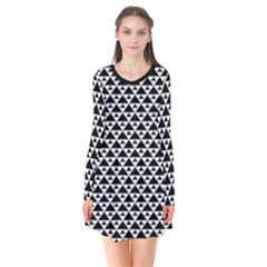 Black And White Triangles Pattern, Geometric Long Sleeve V-neck Flare Dress by Casemiro