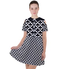 Black And White Triangles Pattern, Geometric Short Sleeve Shoulder Cut Out Dress  by Casemiro