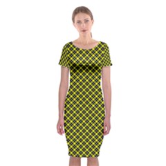 Cute Yellow Tartan Pattern, Classic Buffalo Plaid Theme Classic Short Sleeve Midi Dress by Casemiro