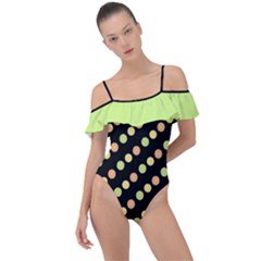 Citrus Slices In Black Frill Detail One Piece Swimsuit