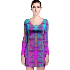 Tropical Rainbow Fishes  In Meadows Of Seagrass Long Sleeve Velvet Bodycon Dress by pepitasart