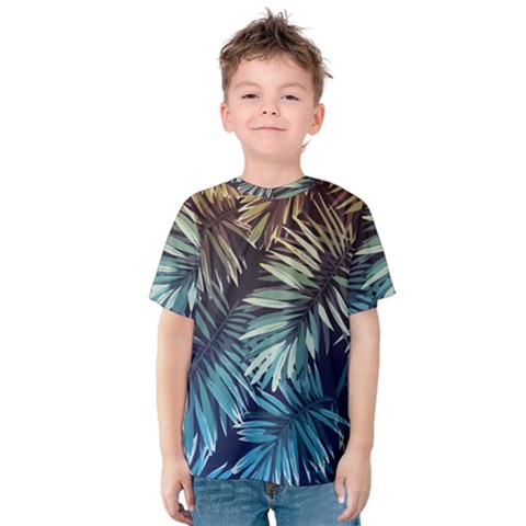 Tropical Leaves Kids  Cotton Tee by goljakoff