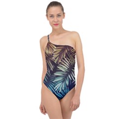 Tropical Leaves Classic One Shoulder Swimsuit by goljakoff