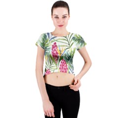 Tropical Flowers Crew Neck Crop Top by goljakoff