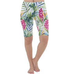 Tropical Flowers Cropped Leggings  by goljakoff