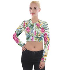 Tropical Flowers Long Sleeve Cropped Velvet Jacket by goljakoff