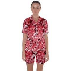 Red Leaves Satin Short Sleeve Pyjamas Set by goljakoff