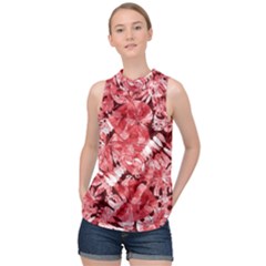 Red Leaves High Neck Satin Top by goljakoff