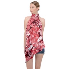 Red Leaves Halter Asymmetric Satin Top by goljakoff